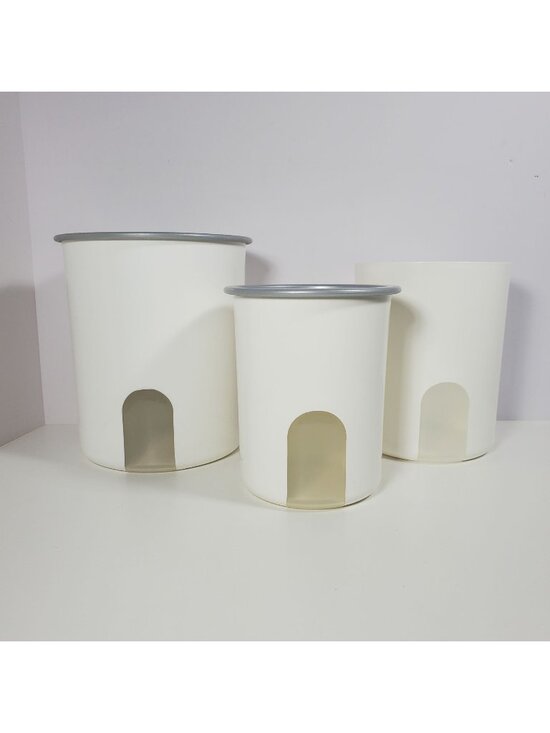 Tupperware Other - Tupperware White Canisters Gray One Touch Seals Missing Middle Lid